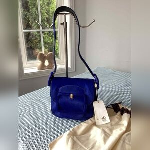 Tory Burch Sawyer Blue Dahlia Calf Hair Shoulder Bag NWT + Dust Bag